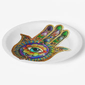 花カラフル花びらターコイズサードアイハムサ ペーパープレート (アングル)