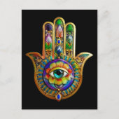 花カラフル花びらターコイズサードアイハムサ ポストカード (正面)