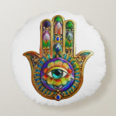 花カラフル花びらターコイズサードアイハムサ ラウンドクッション (裏面)