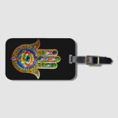 花カラフル花びらターコイズサードアイハムサ ラゲッジタグ (正面横)