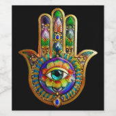 花カラフル花びらターコイズサードアイハムサ ワインラベル (シングルラベル)