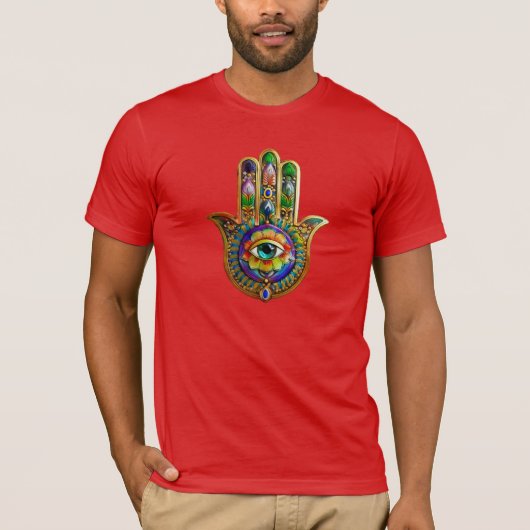 花カラフル花びらターコイズサードアイハムサ Tシャツ (正面)