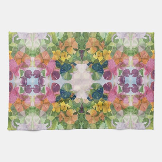 花カラフル花びら水彩模様絵を描の キッチンタオル (横)