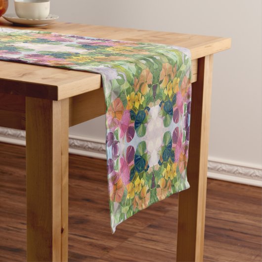 花カラフル花びら水彩模様絵を描の ショートテーブルランナー (インサイチュ)