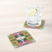 花カラフル花びら水彩模様絵を描の スクエアペーパーコースター (インサイチュ)