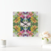 花カラフル花びら水彩模様絵を描の スクエア壁時計 (ホーム)