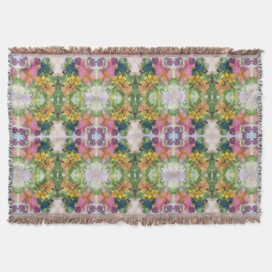 花カラフル花びら水彩模様絵を描の スローブランケット (正面)