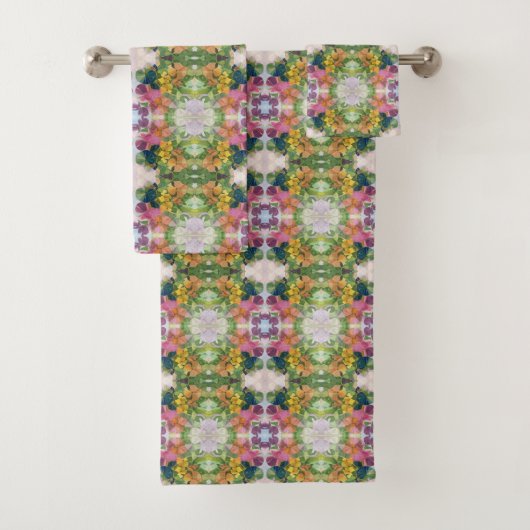 花カラフル花びら水彩模様絵を描の バスタオルセット (インサイチュ)