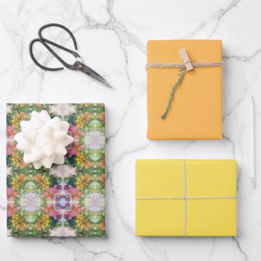 花カラフル花びら水彩模様絵を描の ラッピングペーパーシート (正面)