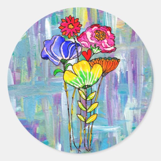 花カラフル花束シール ラウンドシール (正面)