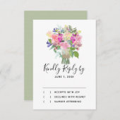 花カラフル花花束RSVP応答カード 出欠カード (正面/裏面)