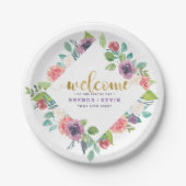 花カラフル花花花花束枠結婚の歓迎 ペーパープレート (正面)