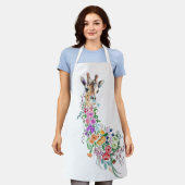 花カラフル花花花花花柄キリン エプロン (着用した状態)