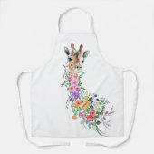 花カラフル花花花花花柄キリン エプロン (正面)