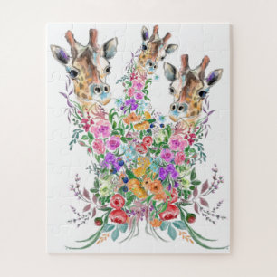 花カラフル花花花花花花キリン家族の愛 ジグソーパズル