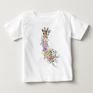 花カラフル花花花花花花花キリンベビーTシャツプレゼント ベビーTシャツ