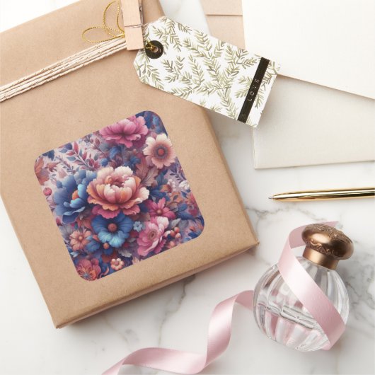 花カラフル花 スクエアシール (ギフト)