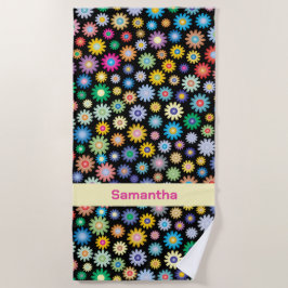 花カラフル花 ビーチタオル