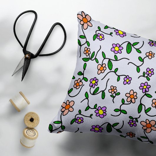 花カラフル花、花の柄、緑、ぼほ アクセントクッション