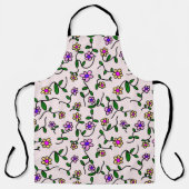 花カラフル花、花の柄、緑、ぼほ エプロン (正面)