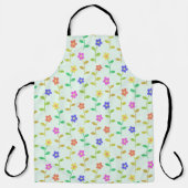 花カラフル花、花の柄、緑、ぼほ エプロン (正面)