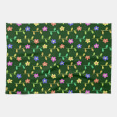 花カラフル花、花の柄、緑、ぼほ キッチンタオル (横)