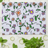 花カラフル花、花の柄、緑、ぼほ キッチンタオル (折り畳み)