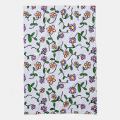 花カラフル花、花の柄、緑、ぼほ キッチンタオル (縦)