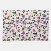 花カラフル花、花の柄、緑、ぼほ キッチンタオル (横)