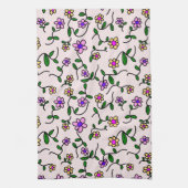 花カラフル花、花の柄、緑、ぼほ キッチンタオル (縦)