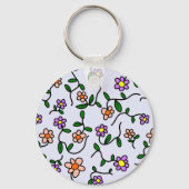 花カラフル花、花の柄、緑、ぼほ キーホルダー (正面)