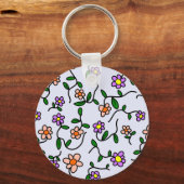 花カラフル花、花の柄、緑、ぼほ キーホルダー (正面)