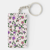 花カラフル花、花の柄、緑、ぼほ キーホルダー (裏面)