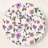 花カラフル花、花の柄、緑、ぼほ コースター (正面)