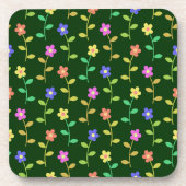 花カラフル花、花の柄、緑、ぼほ コースター (正面)