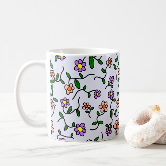 花カラフル花、花の柄、緑、ぼほ コーヒーマグカップ (ドーナツ)