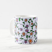 花カラフル花、花の柄、緑、ぼほ コーヒーマグカップ (正面左)