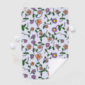 花カラフル花、花の柄、緑、ぼほ ゴルフタオル (インサイチュ)