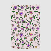 花カラフル花、花の柄、緑、ぼほ ゴルフタオル (正面)