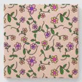 花カラフル花、花の柄、緑、ぼほ ストーンコースター (正面)