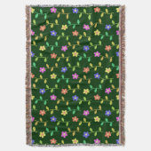 花カラフル花、花の柄、緑、ぼほ スローブランケット (正面縦)