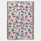 花カラフル花、花の柄、緑、ぼほ スローブランケット (正面縦)