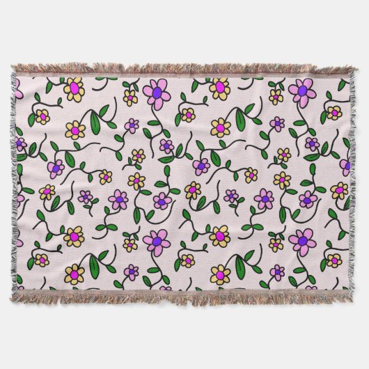 花カラフル花、花の柄、緑、ぼほ スローブランケット (正面)