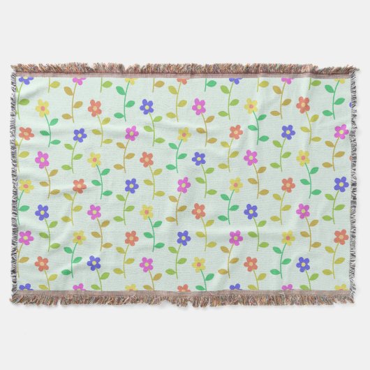 花カラフル花、花の柄、緑、ぼほ スローブランケット (正面)