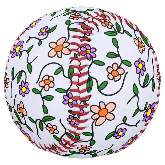 花カラフル花、花の柄、緑、ぼほ ソフトボール (アングル)