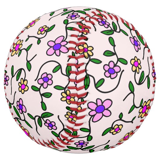 花カラフル花、花の柄、緑、ぼほ ソフトボール (アングル)