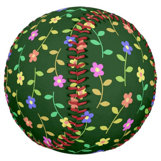 花カラフル花、花の柄、緑、ぼほ ソフトボール (アングル)