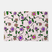 花カラフル花、花の柄、緑、ぼほ ドアマット (正面)