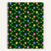 花カラフル花、花の柄、緑、ぼほ ノートブック (正面)