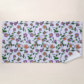 花カラフル花、花の柄、緑、ぼほ ビーチタオル (正面)